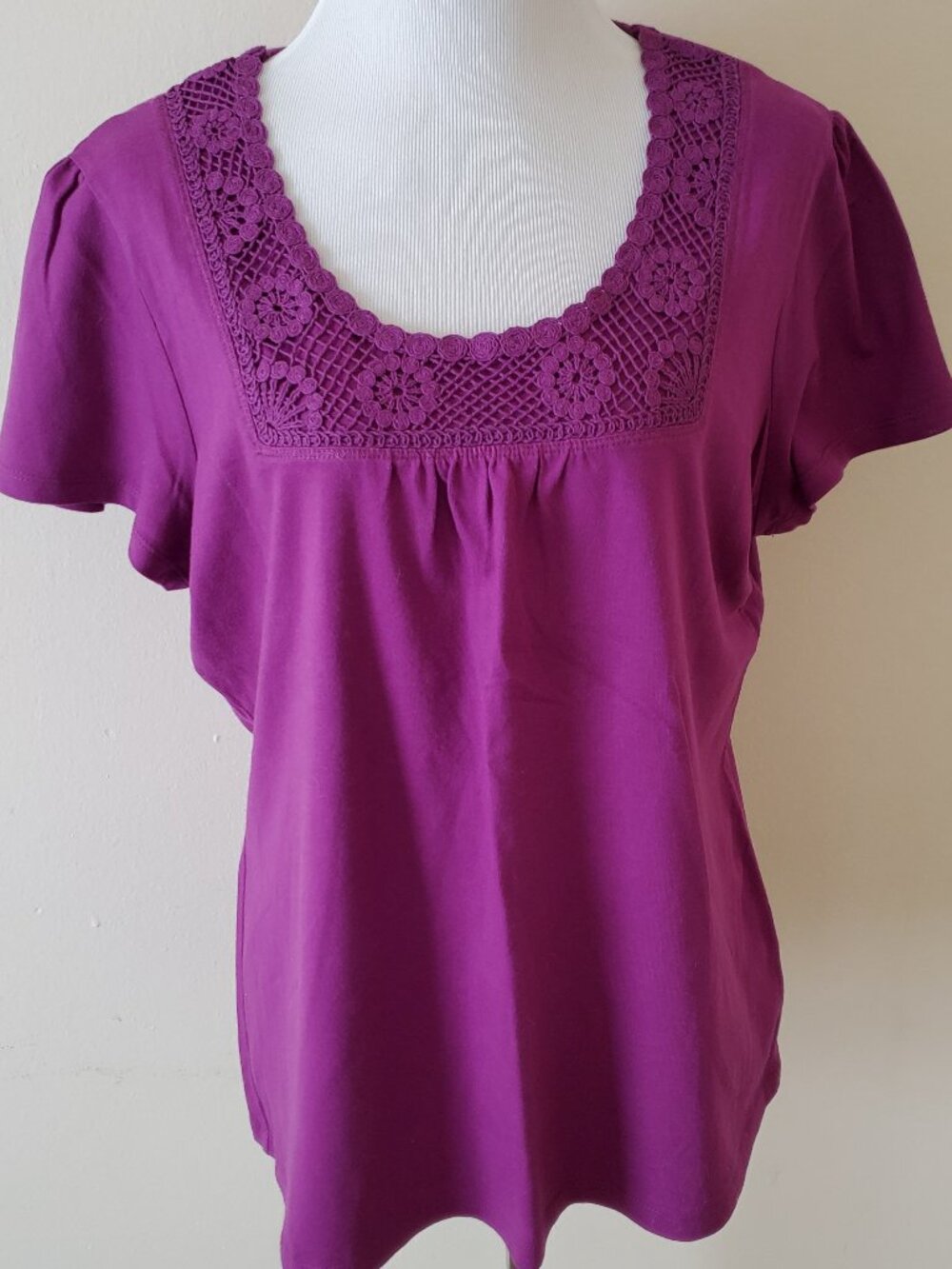 Croft & Barrow Purple Lace Tri, Scoop Neck Knit Top Shirt